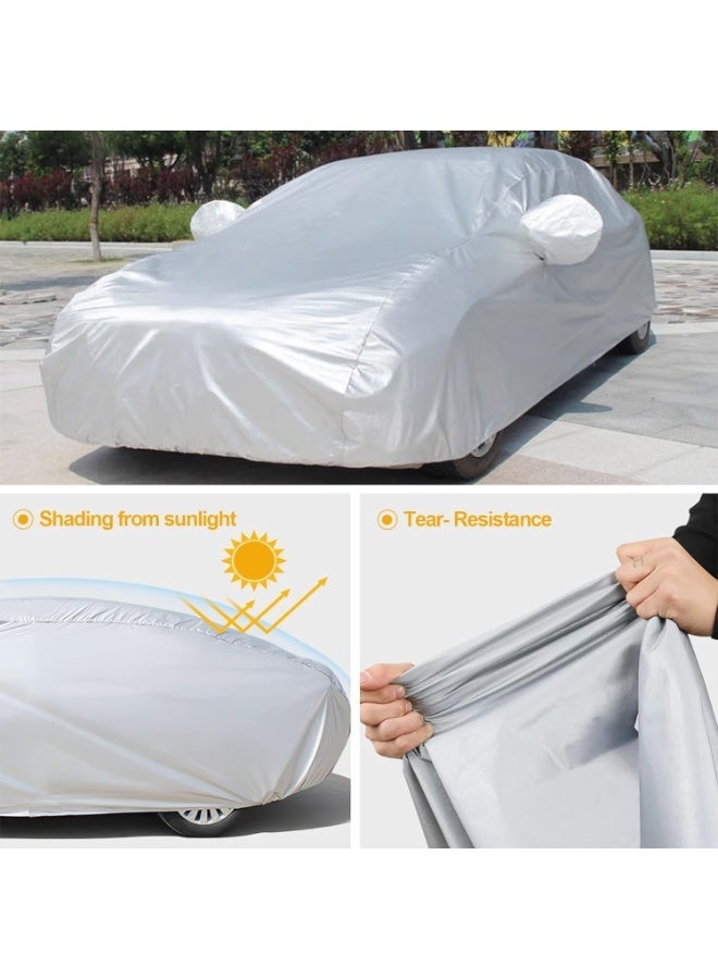 شابية أغطية سيارات 530x200x150 سم مقاومة للماء في جميع الأحوال الجوية للسيارات، غطاء سيارة واقي من الشمس، غطاء عالمي، غطاء كامل خارجي للحماية من المطر والشمس والأشعة فوق البنفسجية، محكم وناعم وغير كاشط لجميع الموديلات - Image 4